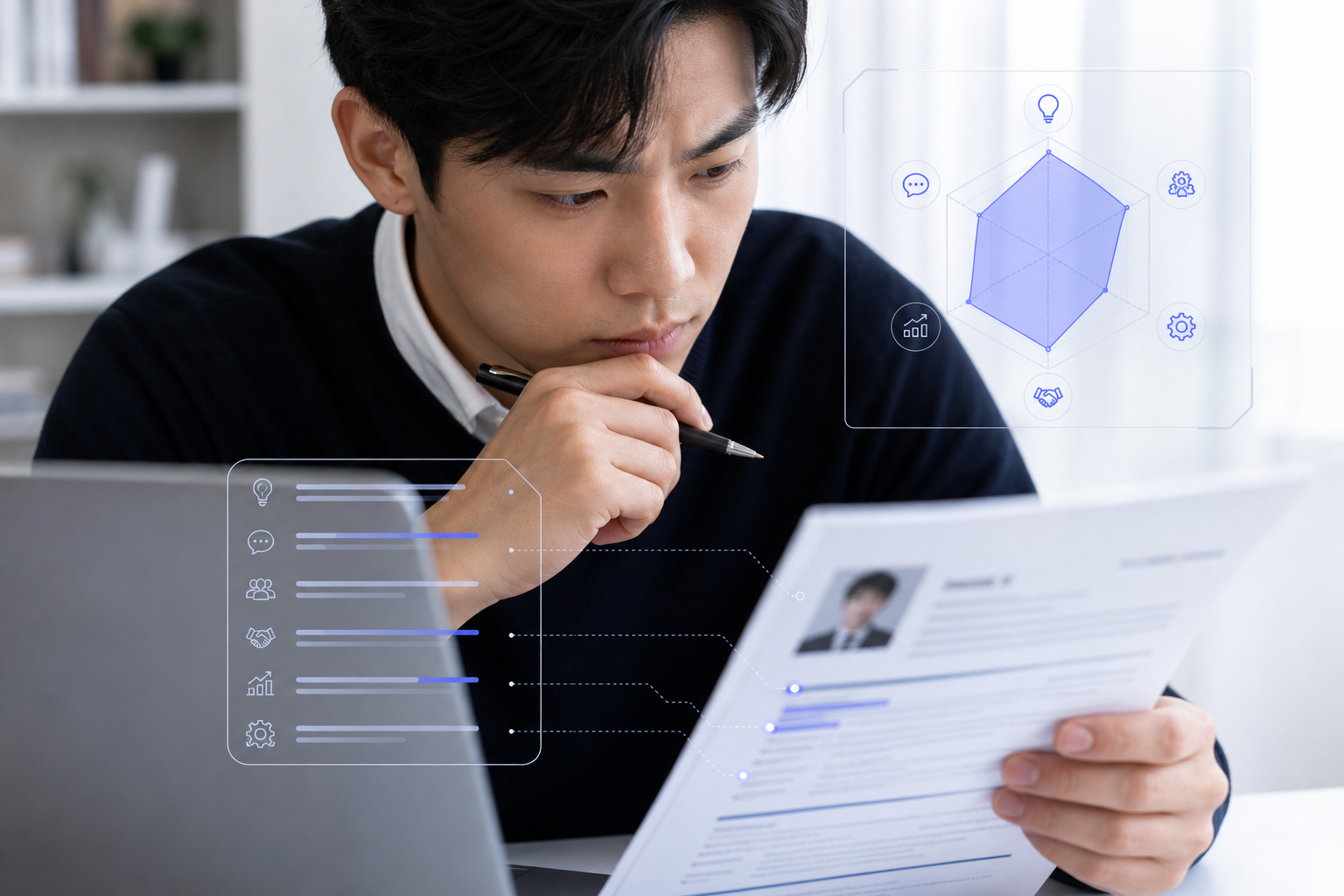 AI 正在分析求职者简历和六维能力的诊断特写